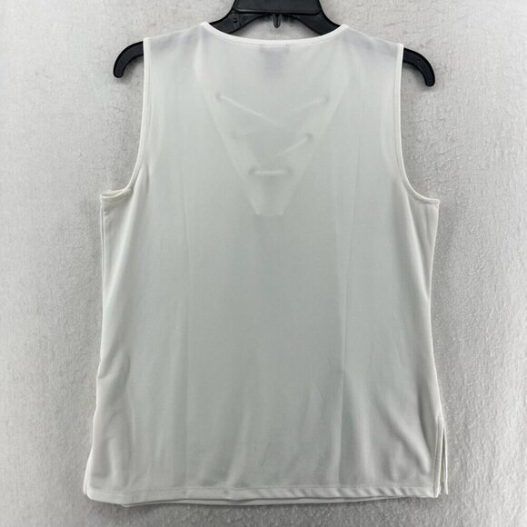 Ann Taylor Factory Tops Womens M White Lace Up V Neck Sleeveless Boho Minimalist - Picture 2 of 12